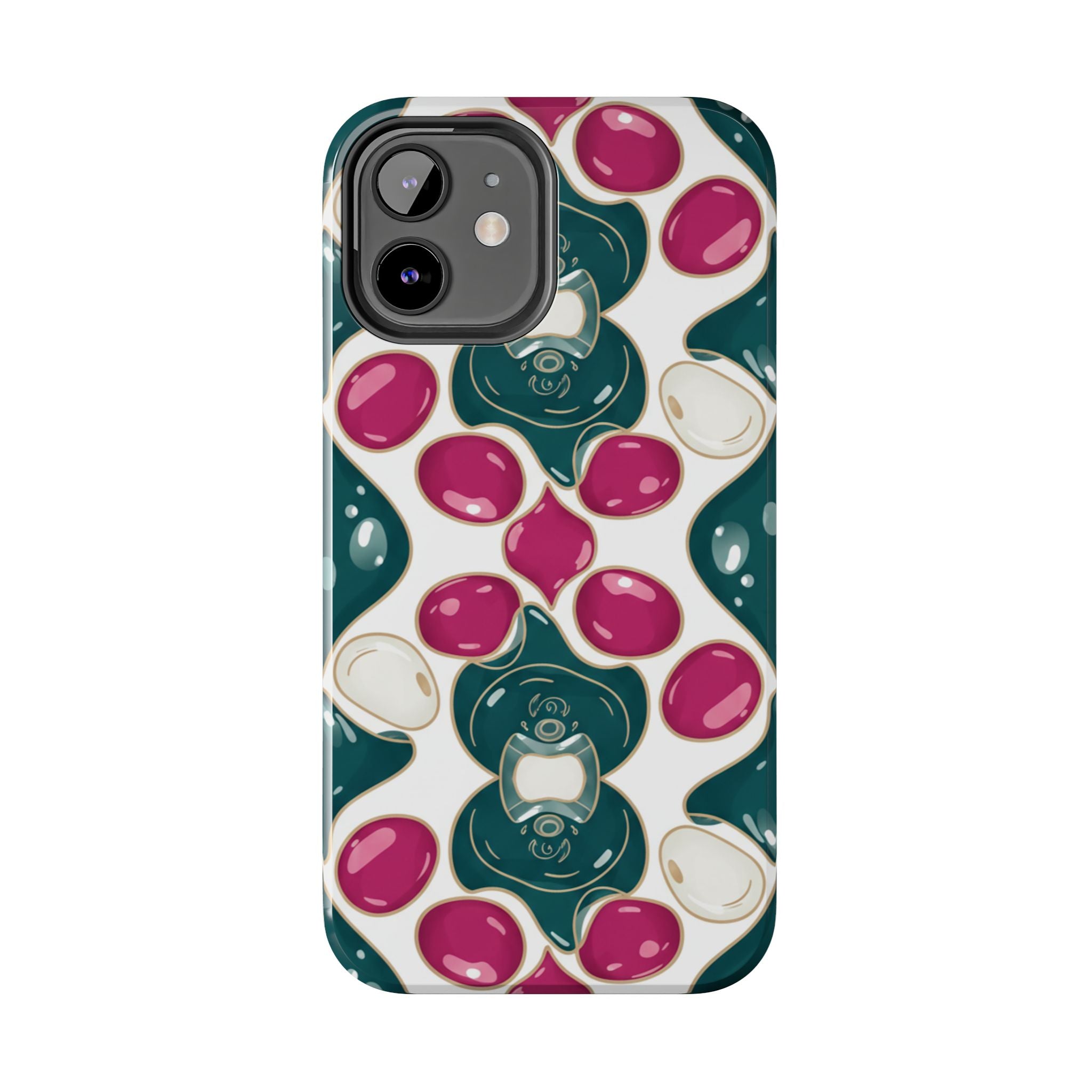 Floral Jewel Pattern Tough Phone Case — Teal & Fuchsia Protective Cover