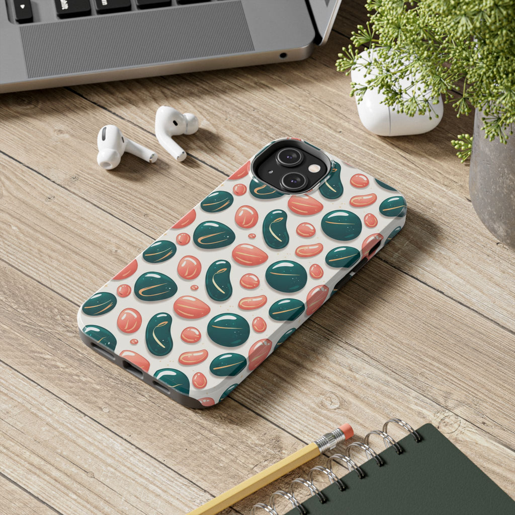 Abstract Pebble Pattern Tough Phone Case — Coral & Teal Protective Cover