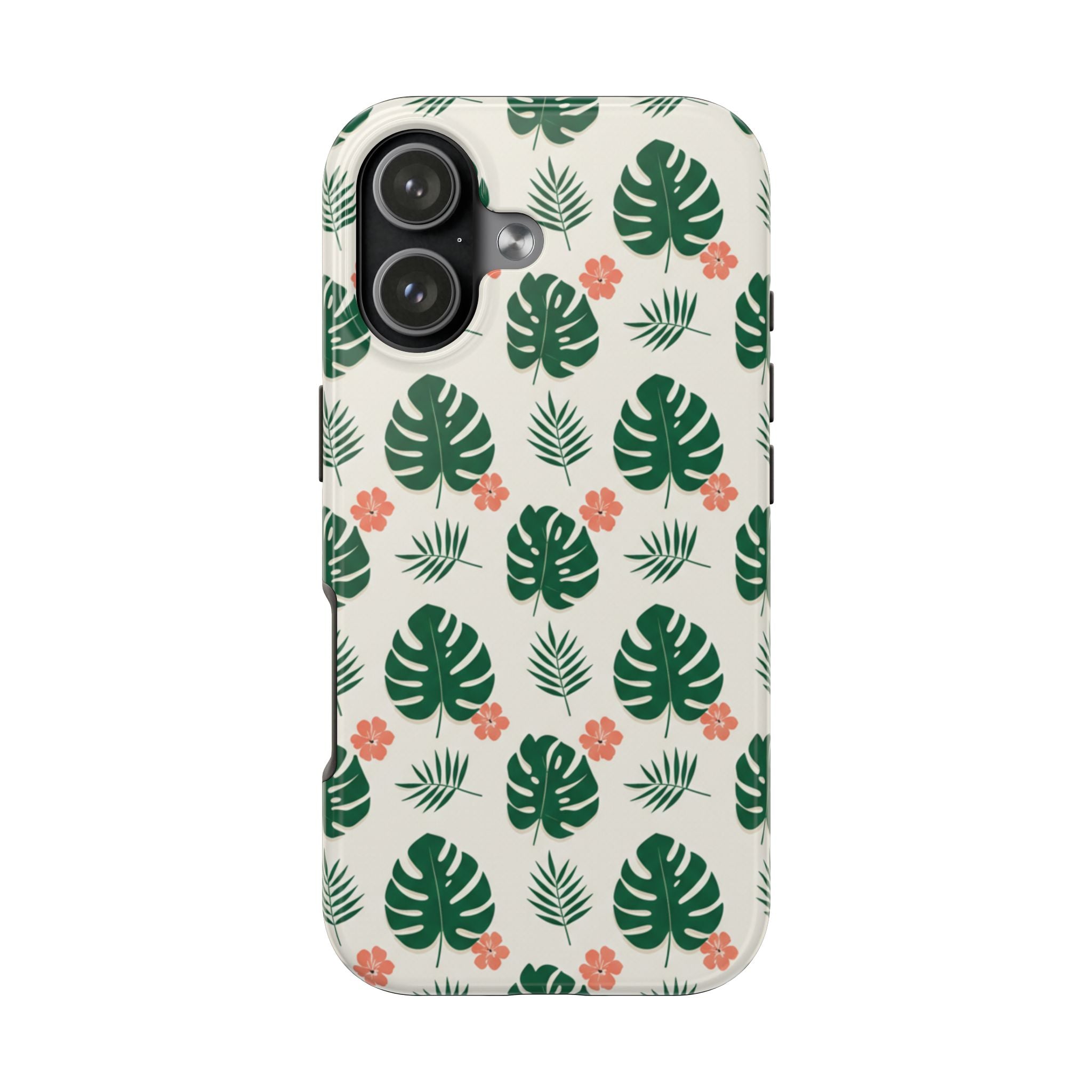 Tropical Leaves Tough Phone Case — Monstera & Pink Floral Protective Cover