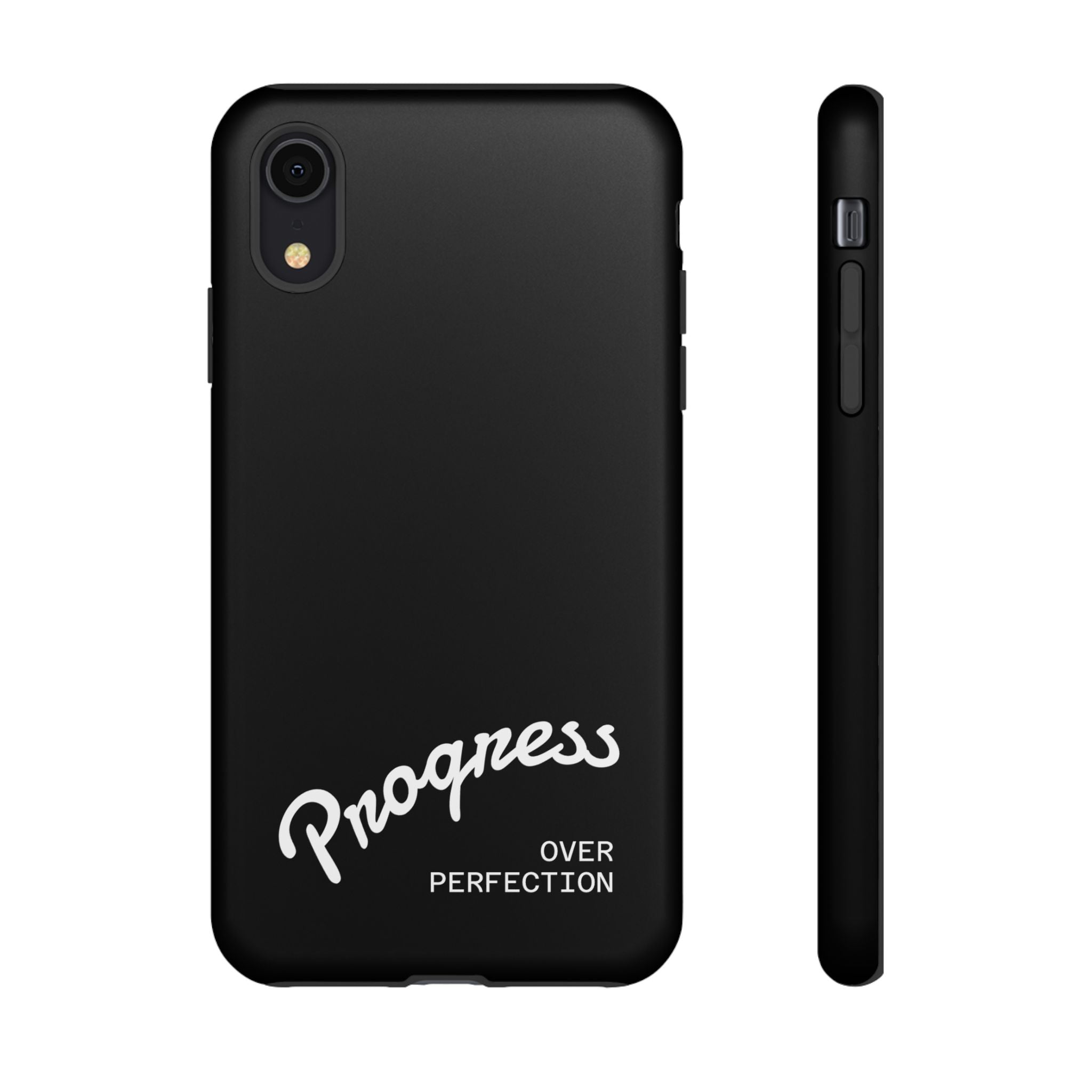 Phone Case - "Progress Over Perfection" Glossy Black Protective Cover