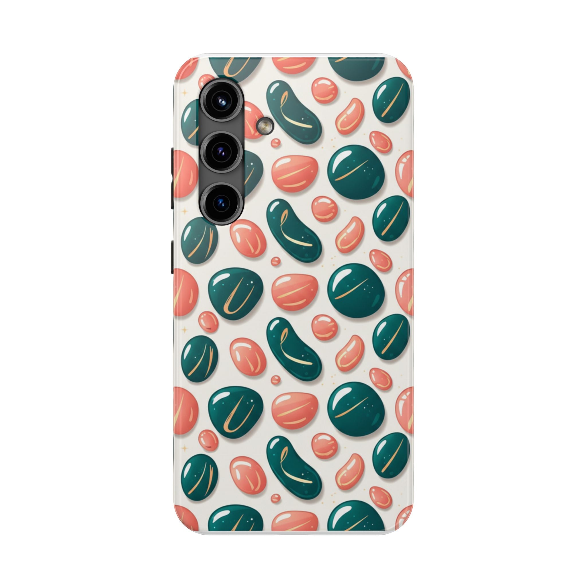 Abstract Pebble Pattern Tough Phone Case — Coral & Teal Protective Cover