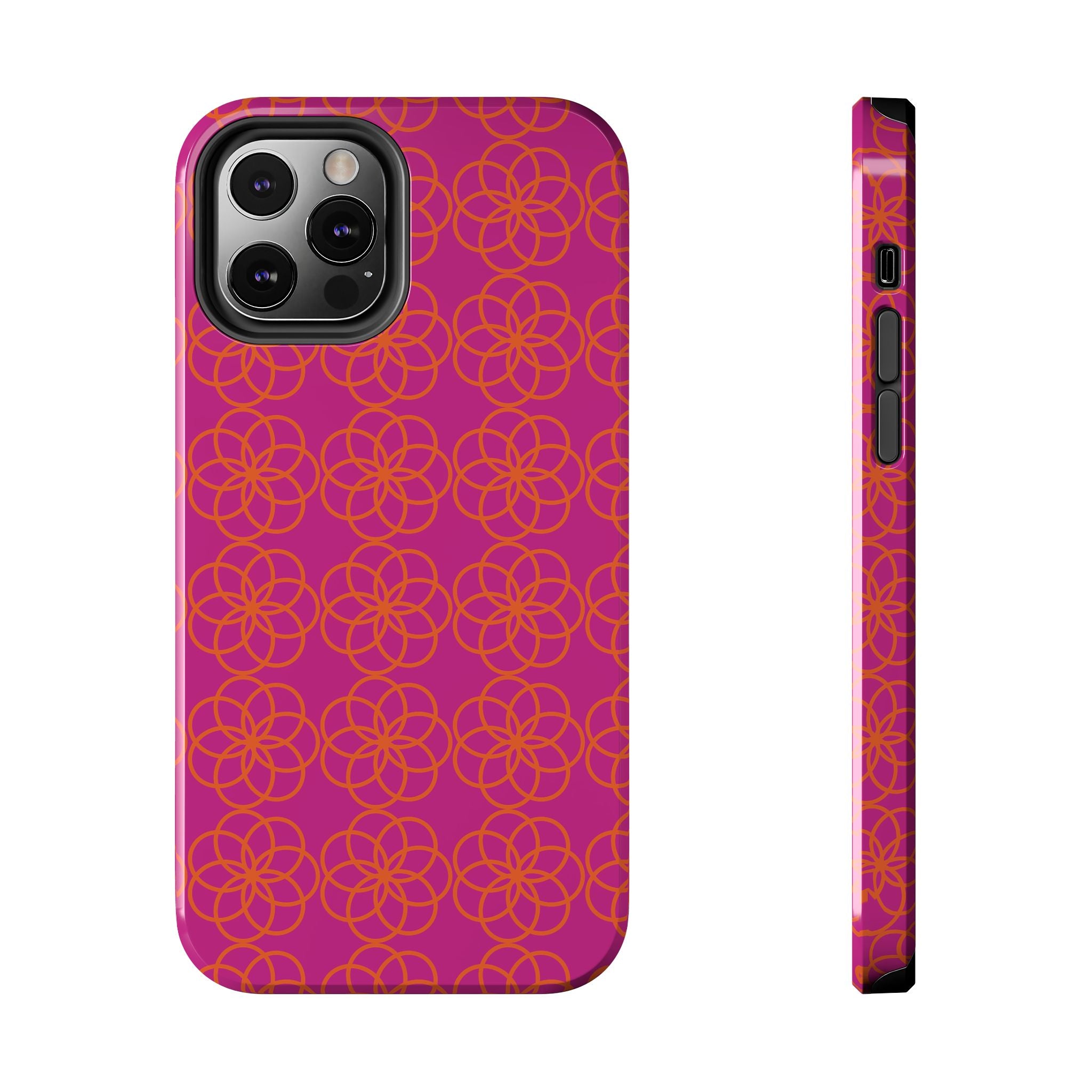 Floral Geometric Tough Phone Case — Pink & Orange Patterned Protective Cover