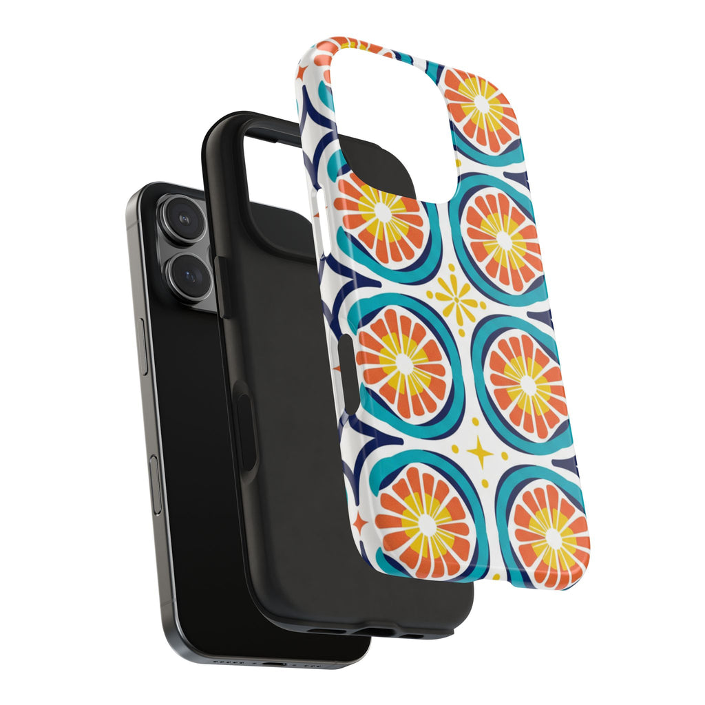 Citrus Tile Tough Phone Case — Colorful Retro Orange Slice Pattern