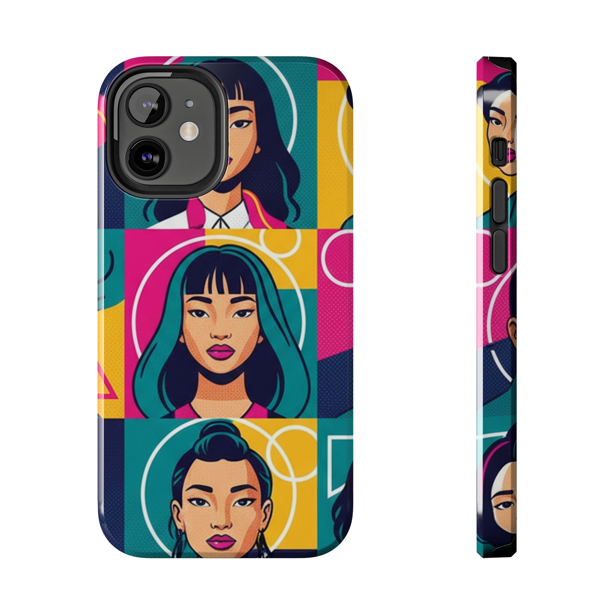 Bold Pop Art Faces Tough Phone Case — Colorful Retro Portrait Protective Cover
