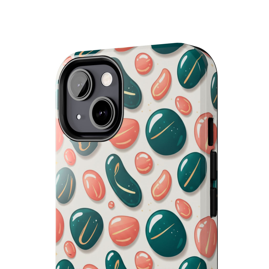 Abstract Pebble Pattern Tough Phone Case — Coral & Teal Protective Cover