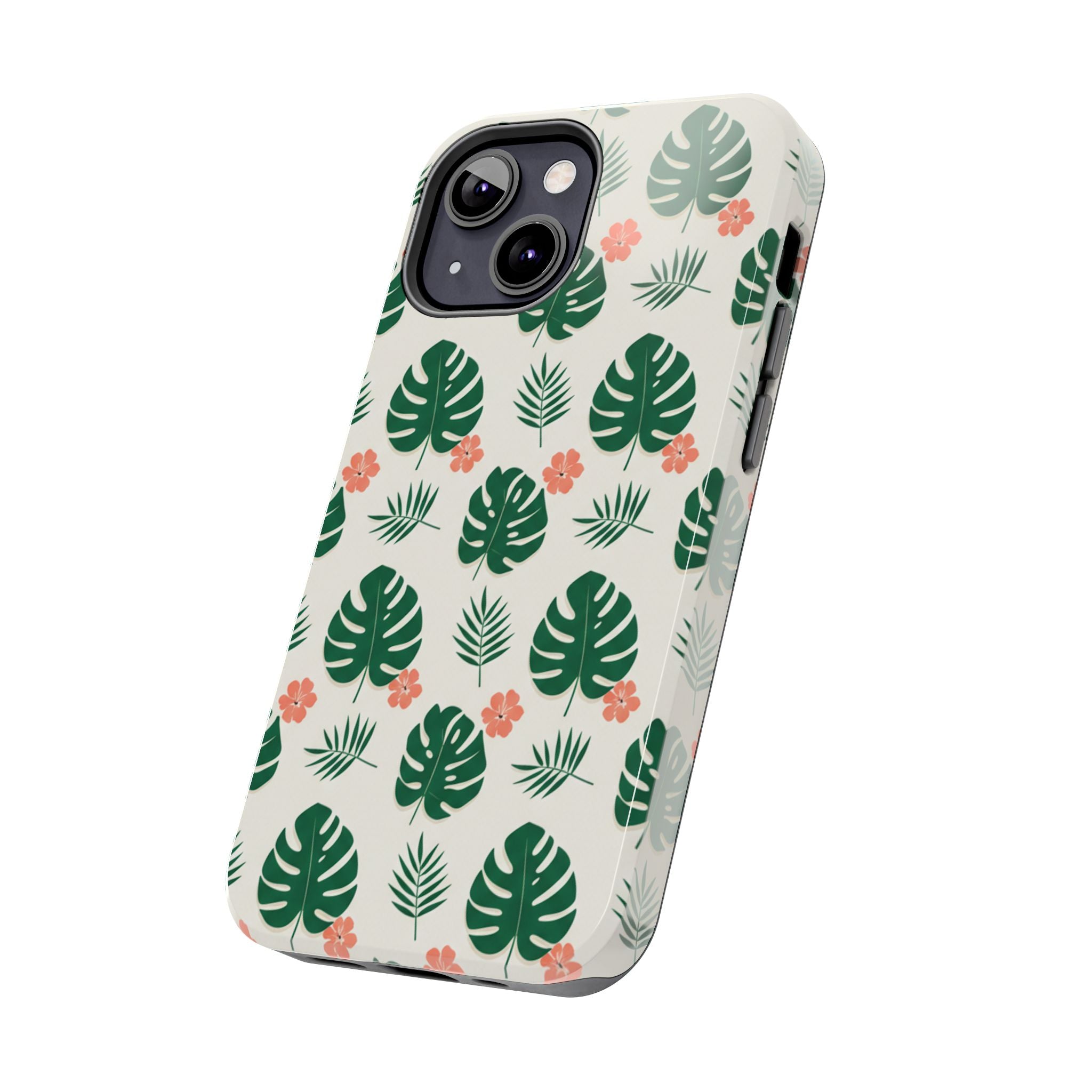 Tropical Leaves Tough Phone Case — Monstera & Pink Floral Protective Cover