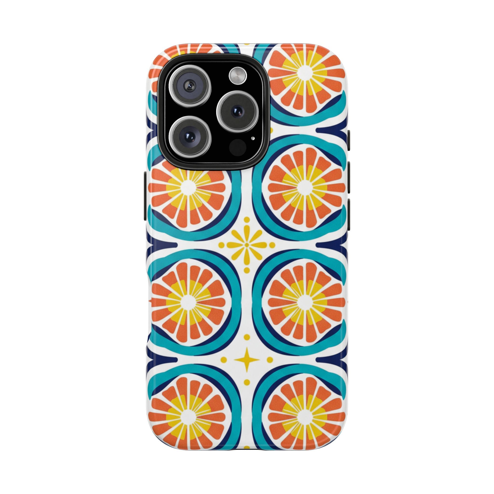 Citrus Tile Tough Phone Case — Colorful Retro Orange Slice Pattern