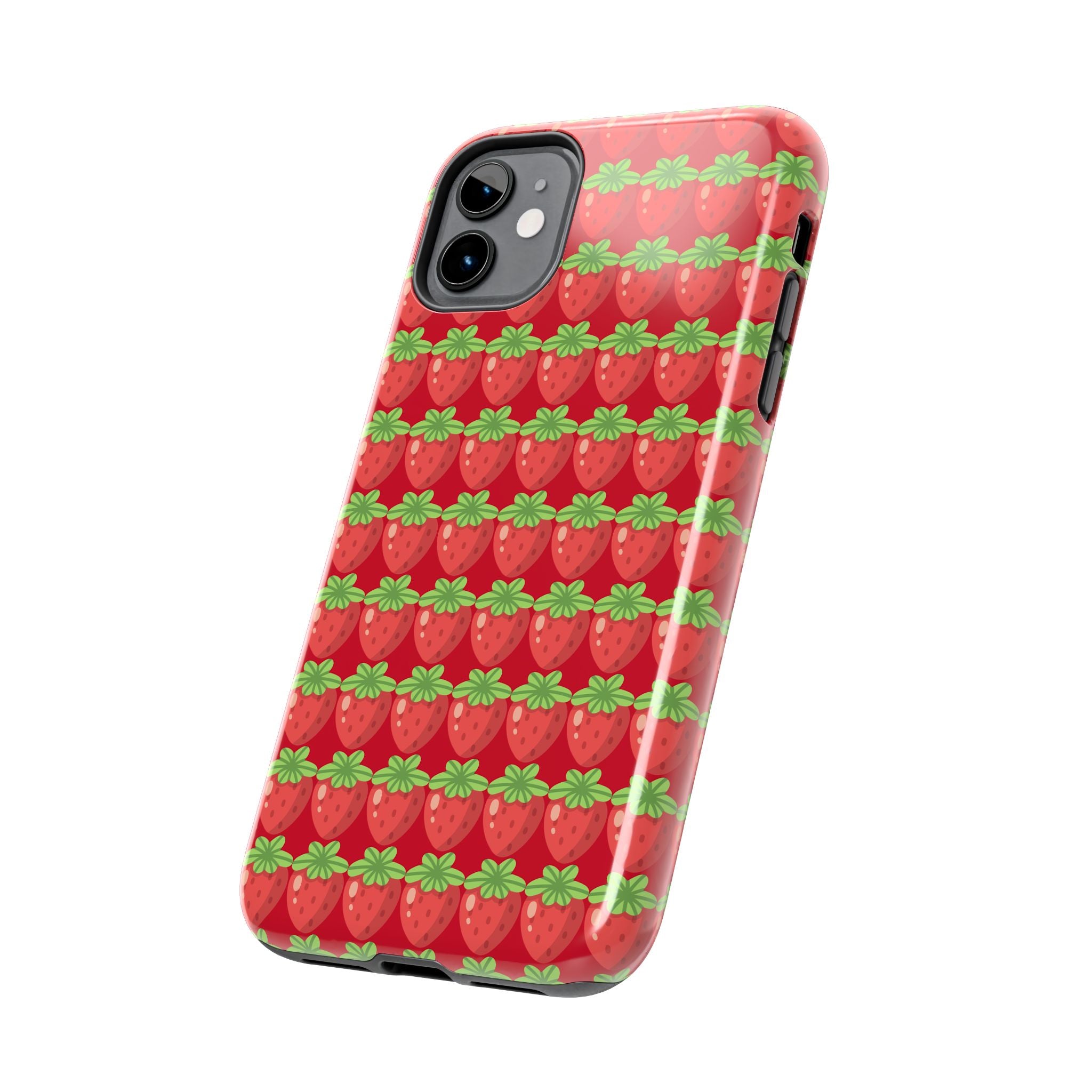 Strawberry Pattern Tough Phone Case — Cute Red Fruit Protective Cover