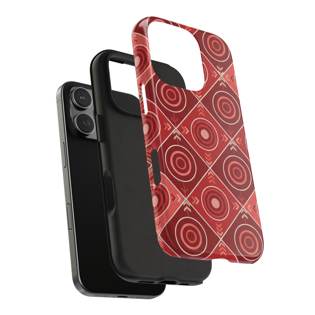 Red Geometric Target Pattern Tough Phone Case — Protective Abstract Retro Design