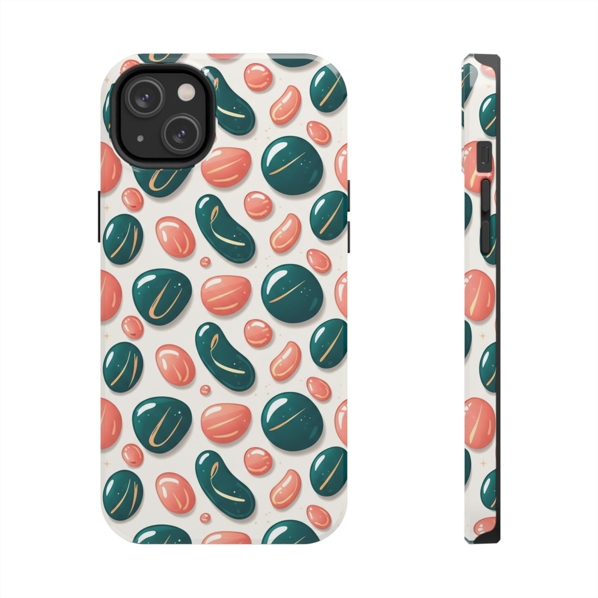 Abstract Pebble Pattern Tough Phone Case — Coral & Teal Protective Cover