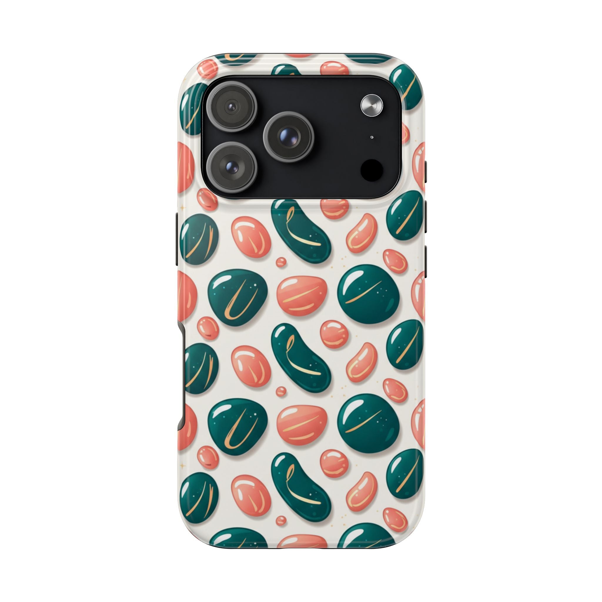 Abstract Pebble Pattern Tough Phone Case — Coral & Teal Protective Cover