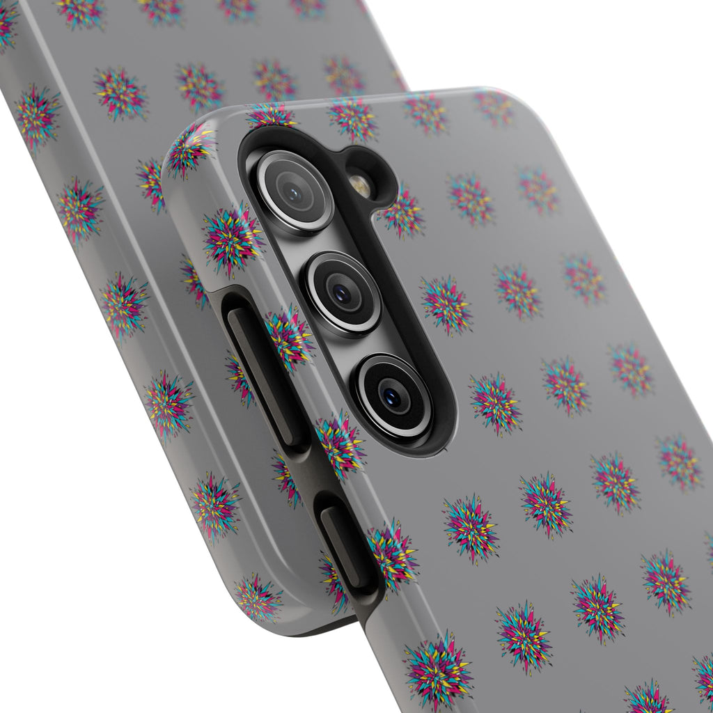 Tough Phone Case — Abstract Floral Burst Pattern on Gray (Protective Slim Fit)