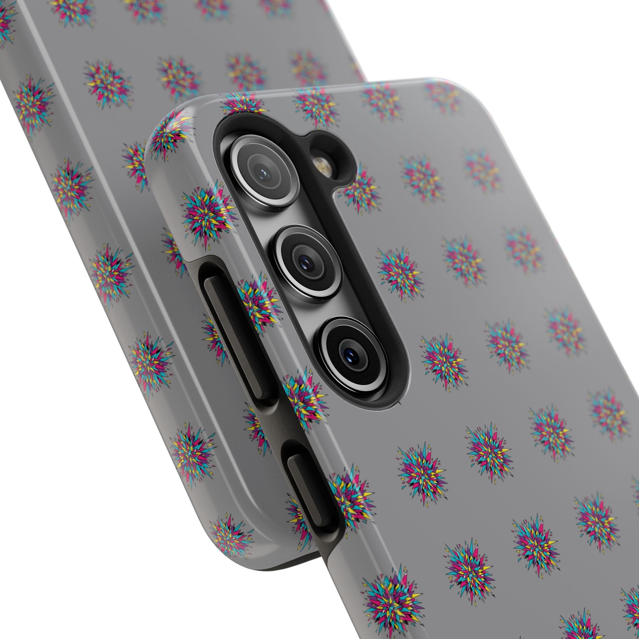 Tough Phone Case — Abstract Floral Burst Pattern on Gray (Protective Slim Fit)