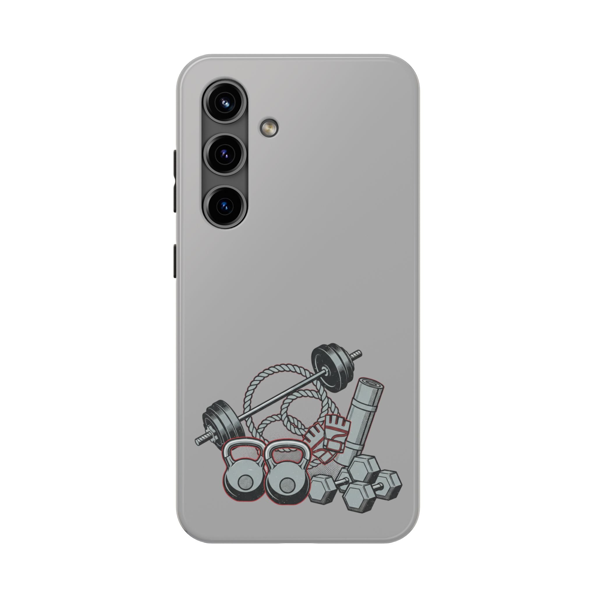 Fitness Gear Tough Phone Case — Dumbbells, Kettlebells & Jump Rope Design
