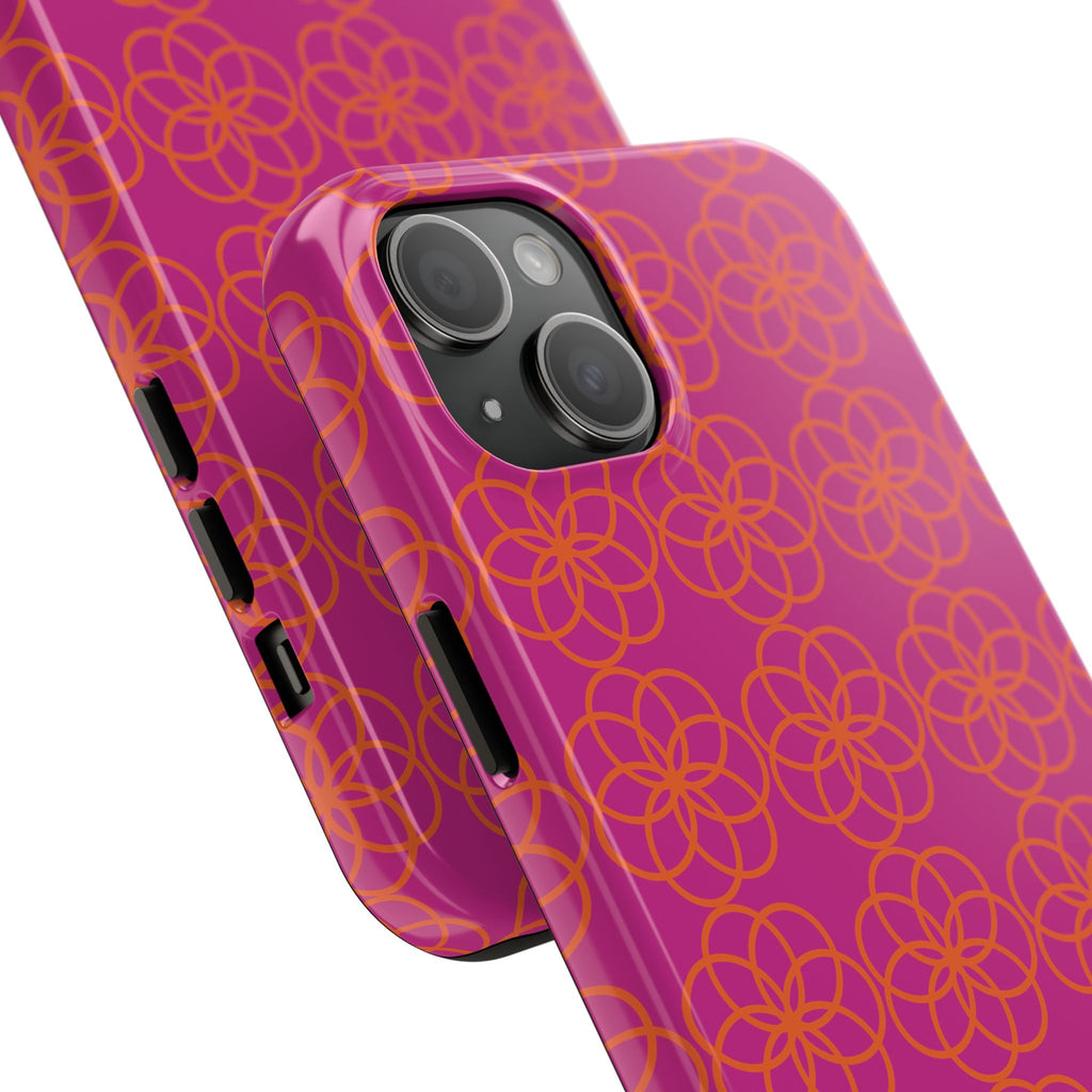 Floral Geometric Tough Phone Case — Pink & Orange Patterned Protective Cover