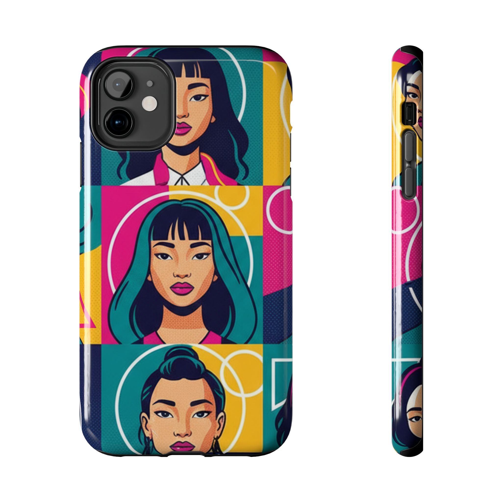 Bold Pop Art Faces Tough Phone Case — Colorful Retro Portrait Protective Cover