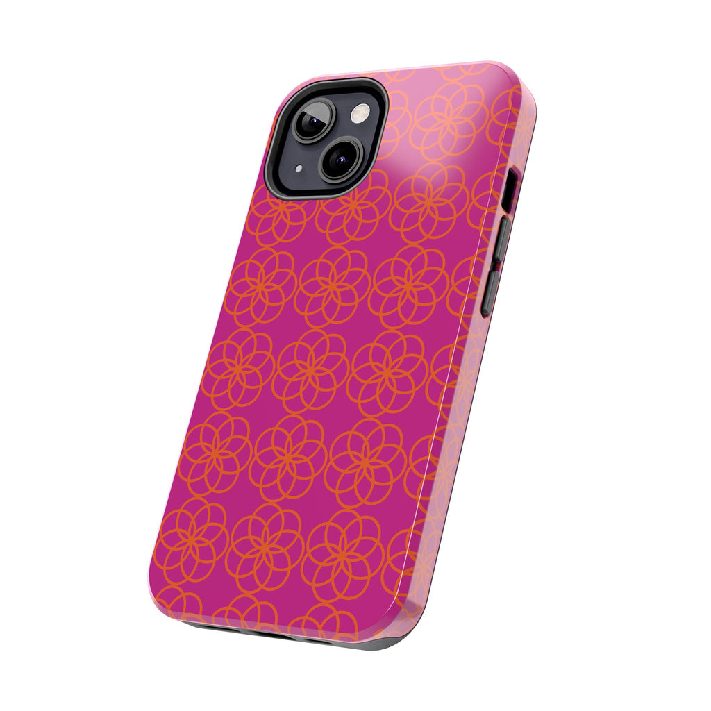 Floral Geometric Tough Phone Case — Pink & Orange Patterned Protective Cover