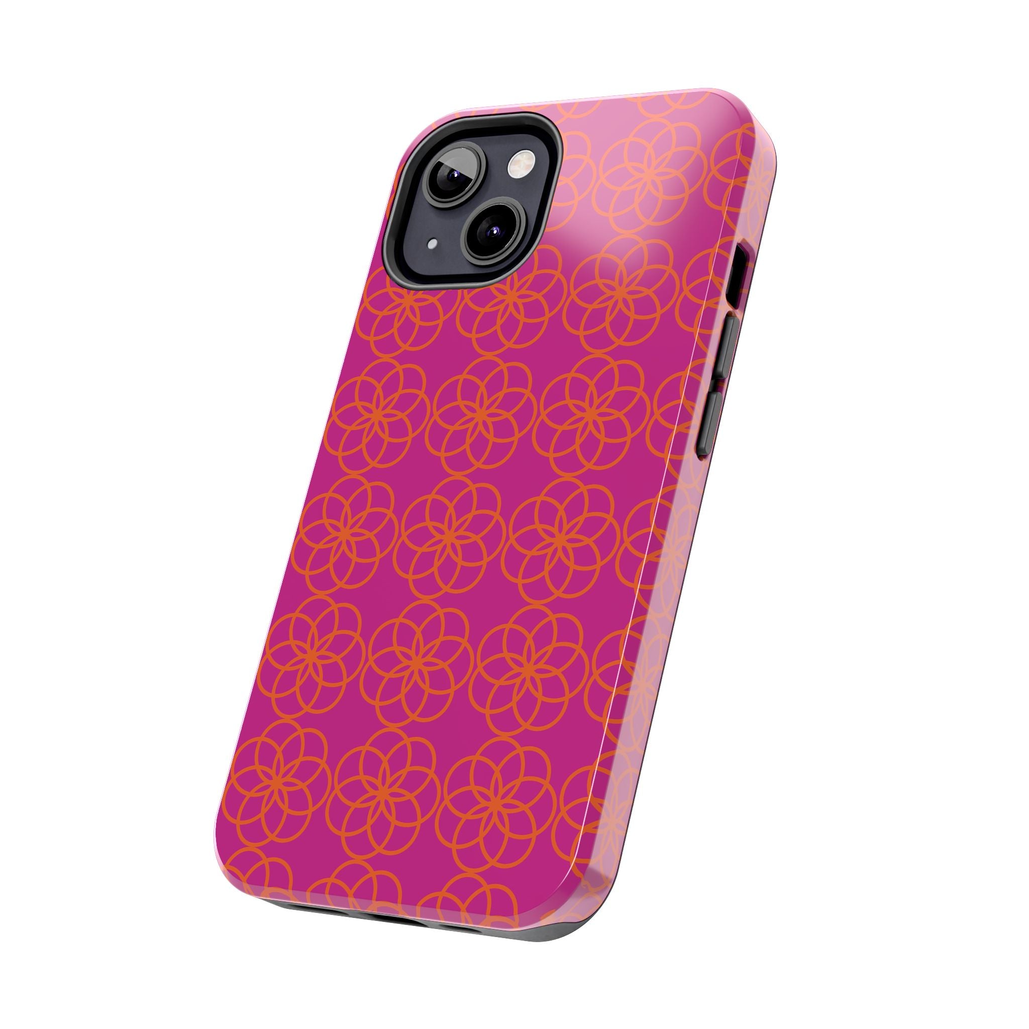 Floral Geometric Tough Phone Case — Pink & Orange Patterned Protective Cover