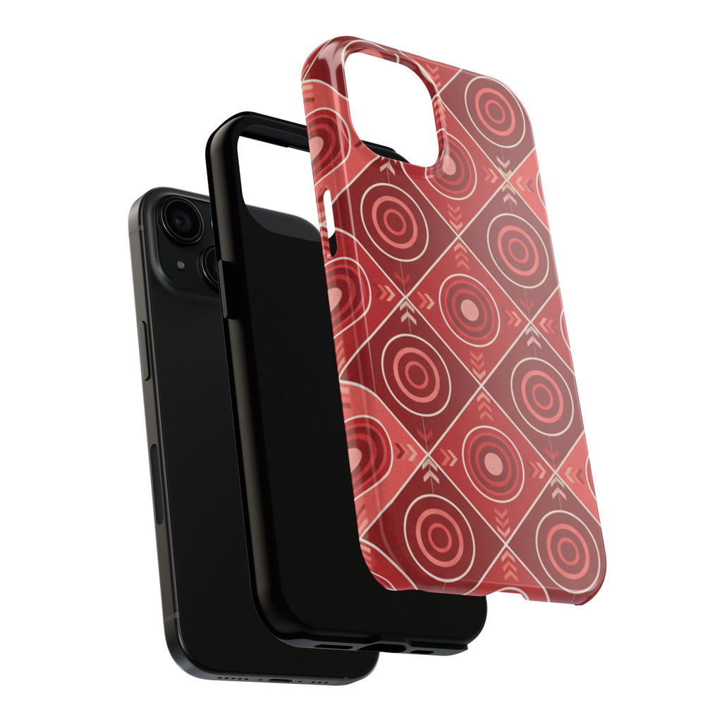 Red Geometric Target Pattern Tough Phone Case — Protective Abstract Retro Design
