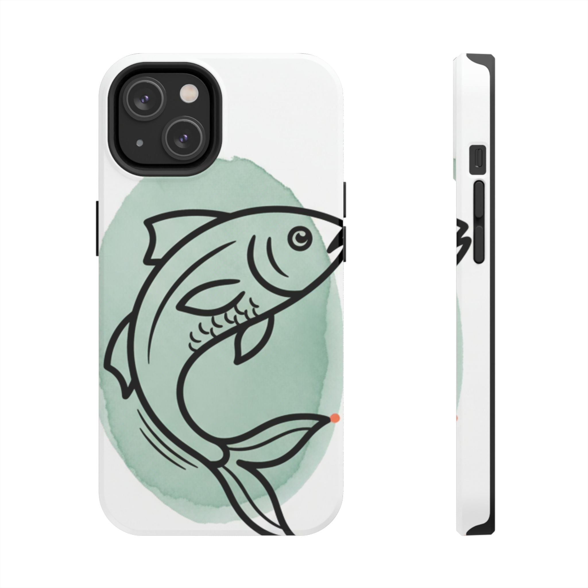 Fish Silhouette Tough Phone Case — Minimalist Aqua Watercolor Design