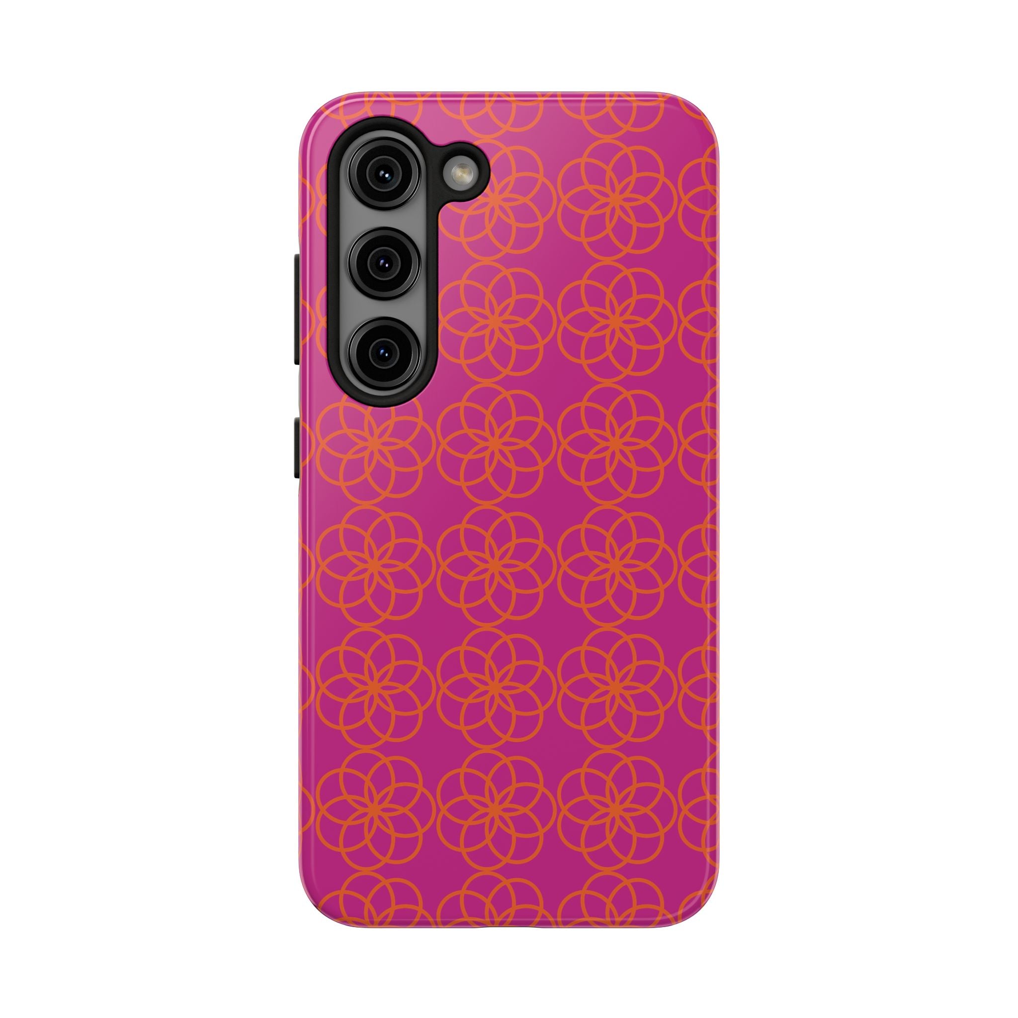 Floral Geometric Tough Phone Case — Pink & Orange Patterned Protective Cover