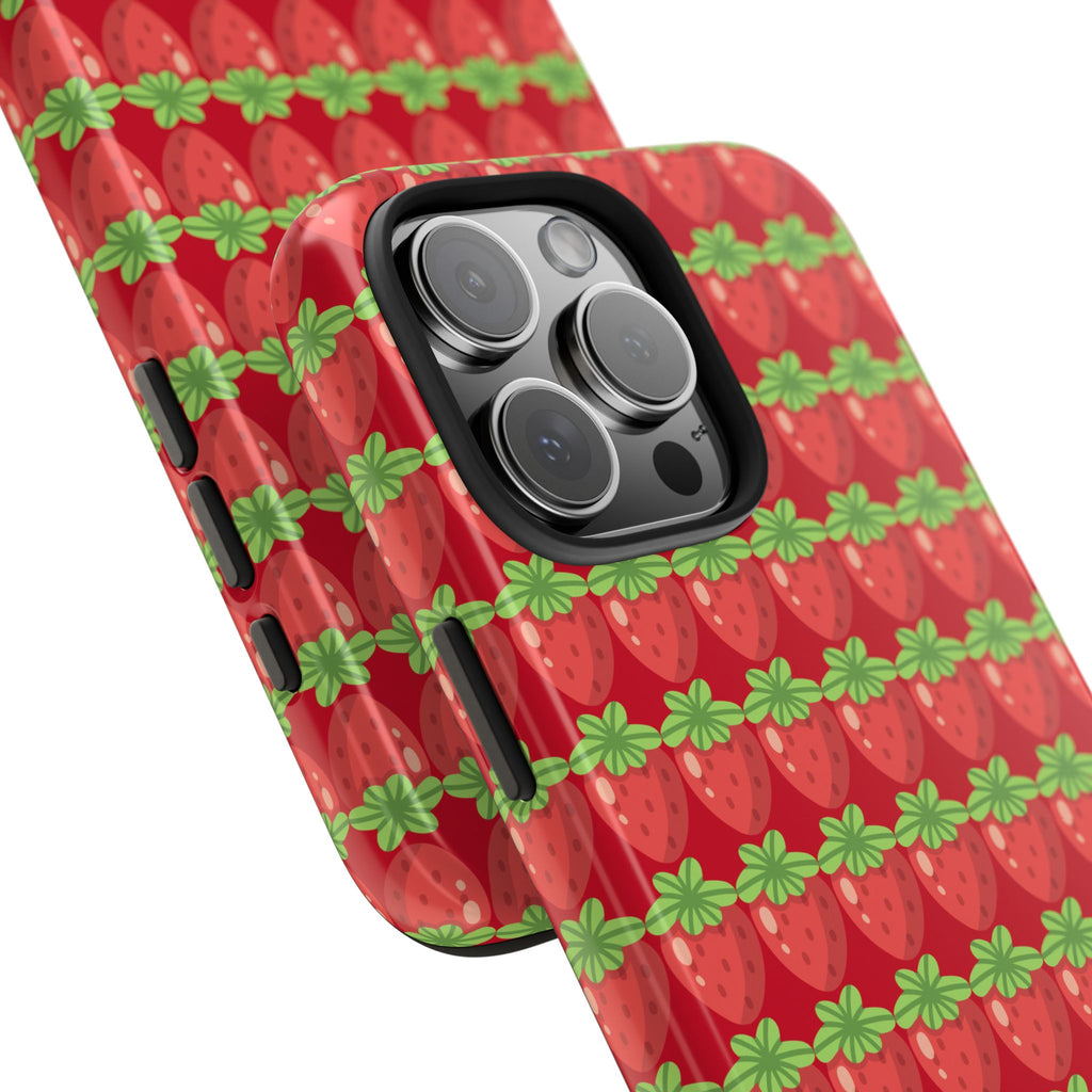 Strawberry Pattern Tough Phone Case — Cute Red Fruit Protective Cover