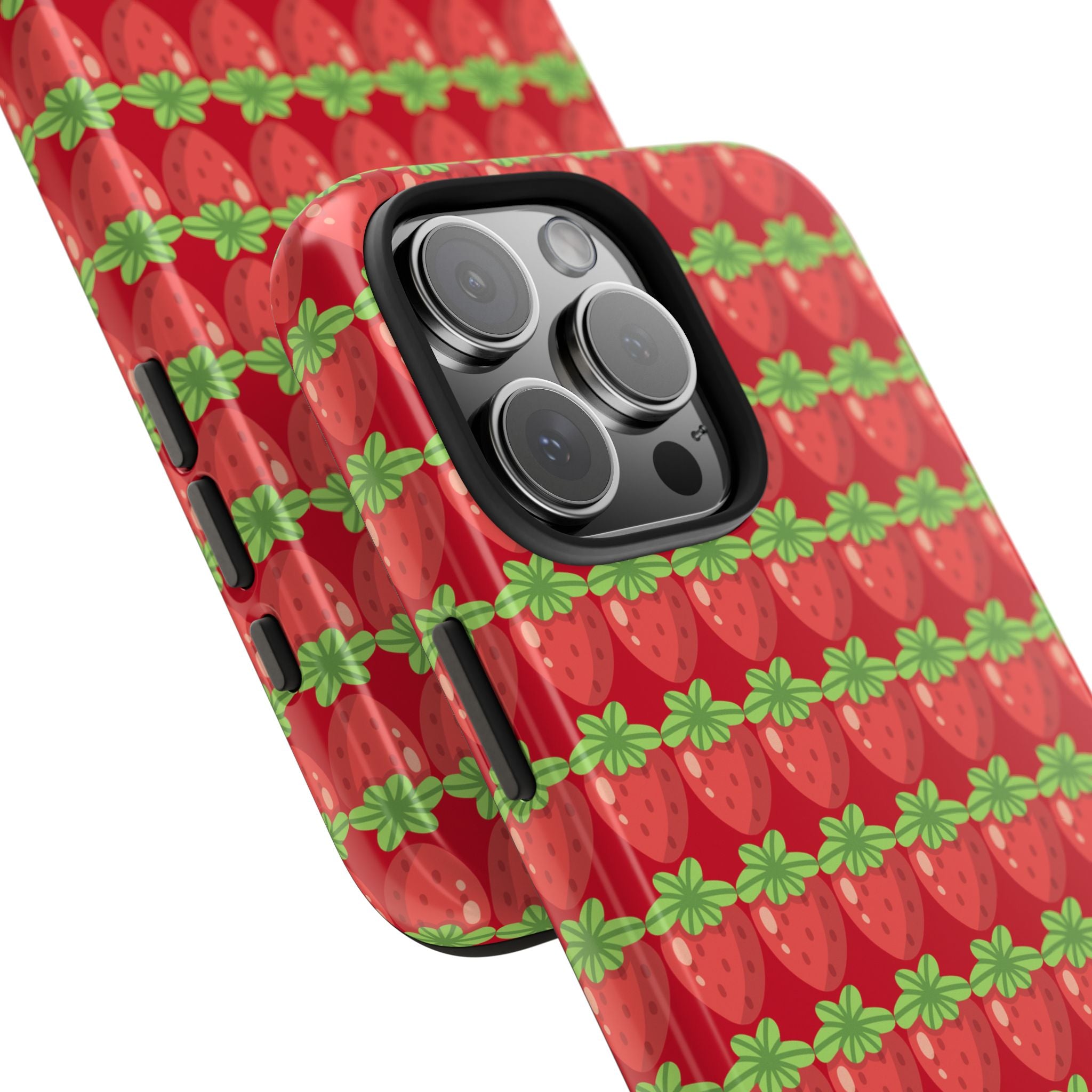 Strawberry Pattern Tough Phone Case — Cute Red Fruit Protective Cover