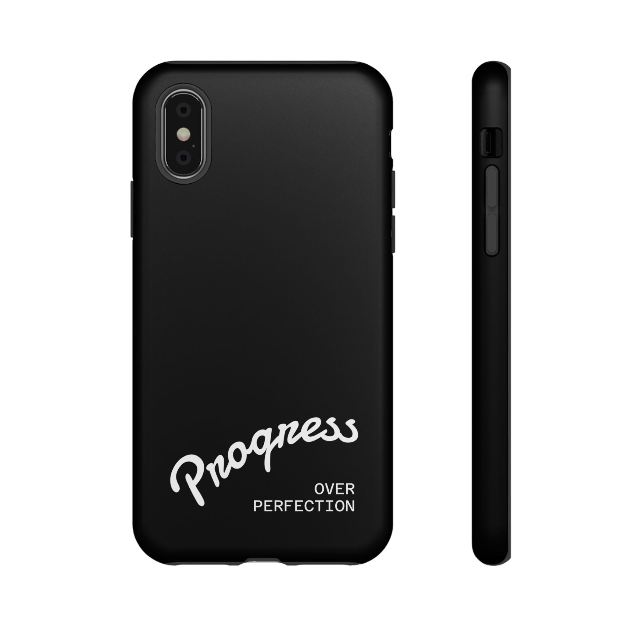 Phone Case - "Progress Over Perfection" Glossy Black Protective Cover