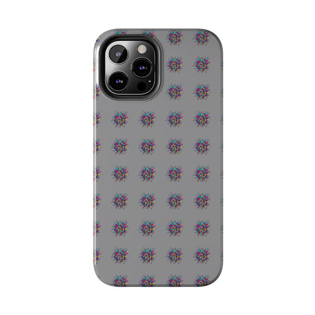 Tough Phone Case — Abstract Floral Burst Pattern on Gray (Protective Slim Fit)