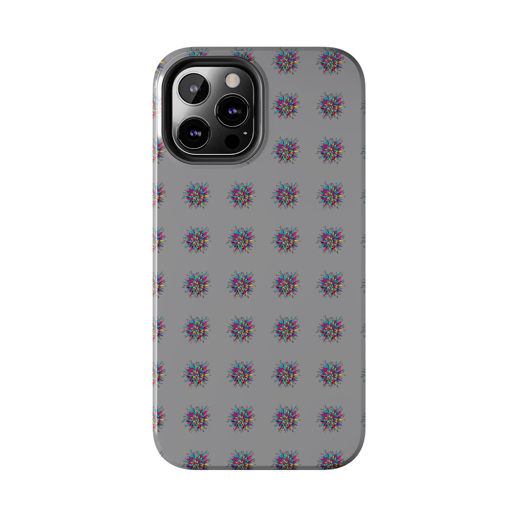 Tough Phone Case — Abstract Floral Burst Pattern on Gray (Protective Slim Fit)
