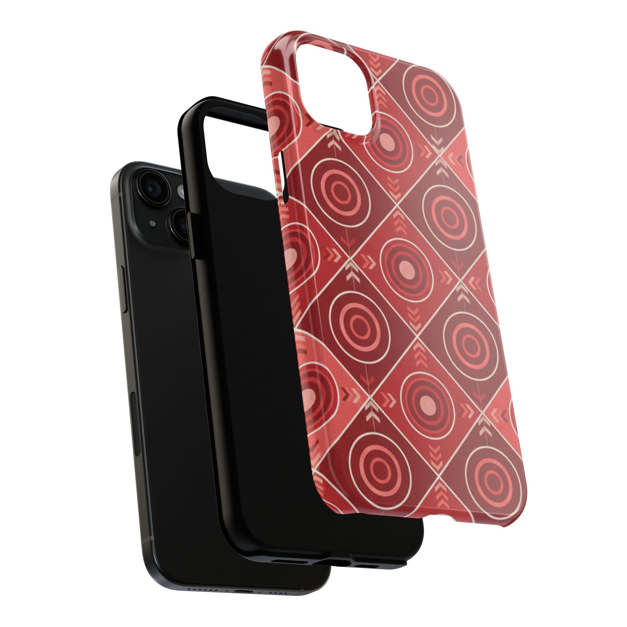 Red Geometric Target Pattern Tough Phone Case — Protective Abstract Retro Design