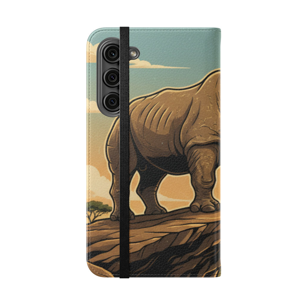 Rhino Sunset Flip Phone Case – Safari Wildlife Wallet Case