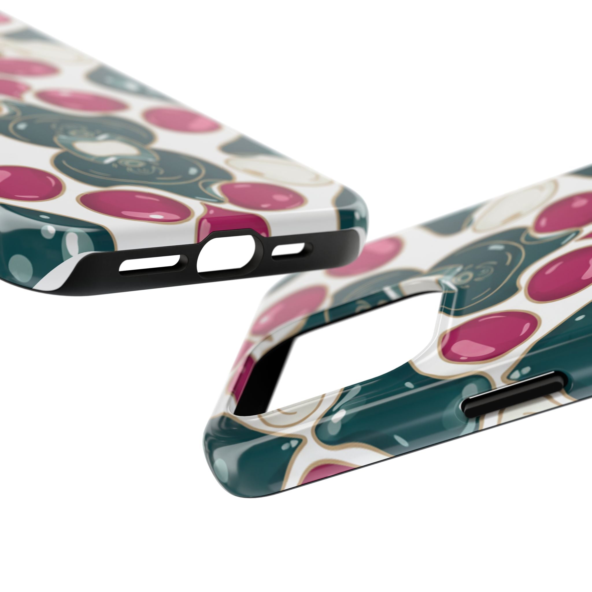 Floral Jewel Pattern Tough Phone Case — Teal & Fuchsia Protective Cover