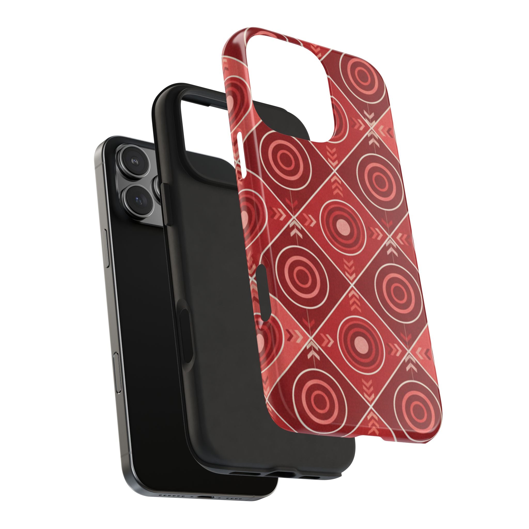 Red Geometric Target Pattern Tough Phone Case — Protective Abstract Retro Design