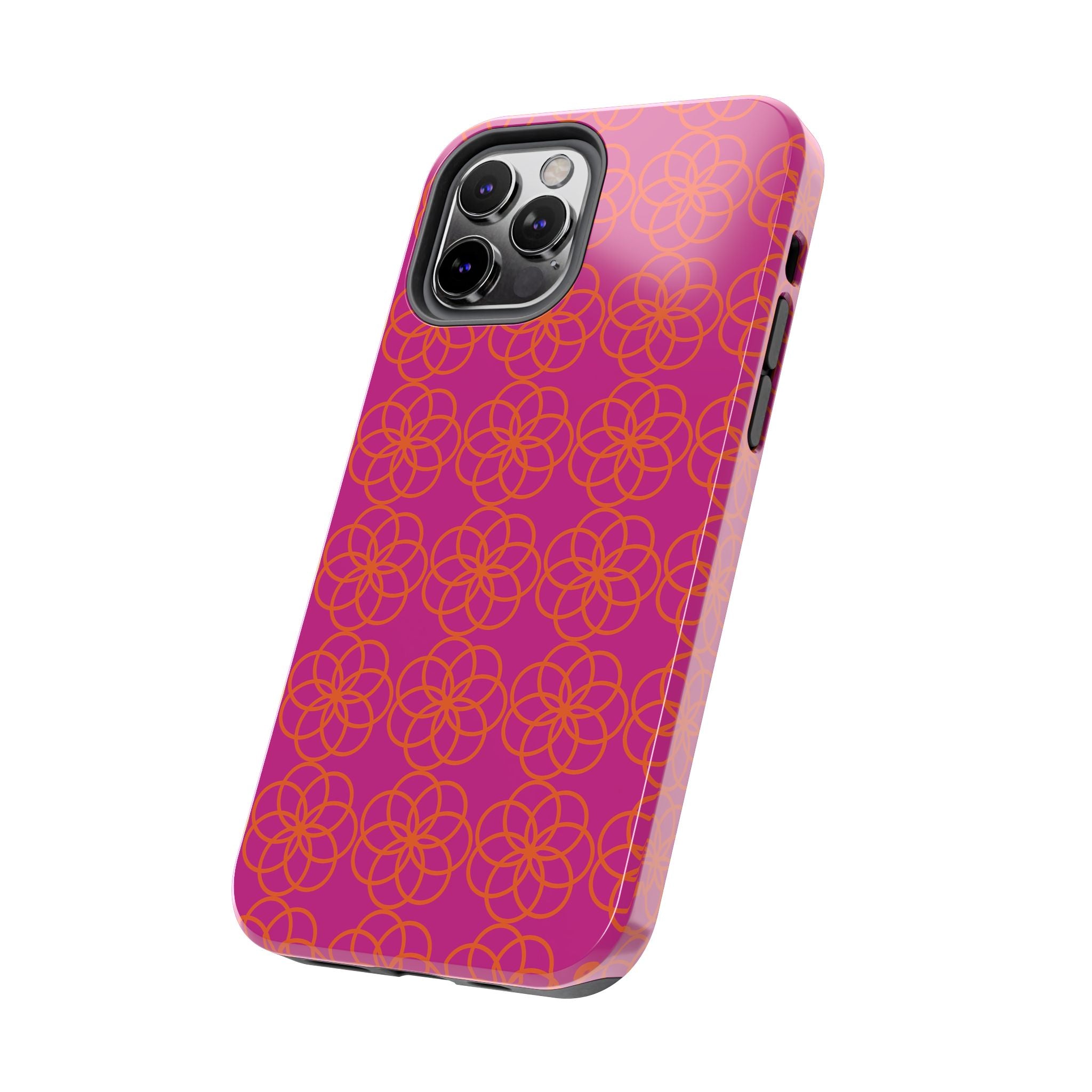 Floral Geometric Tough Phone Case — Pink & Orange Patterned Protective Cover