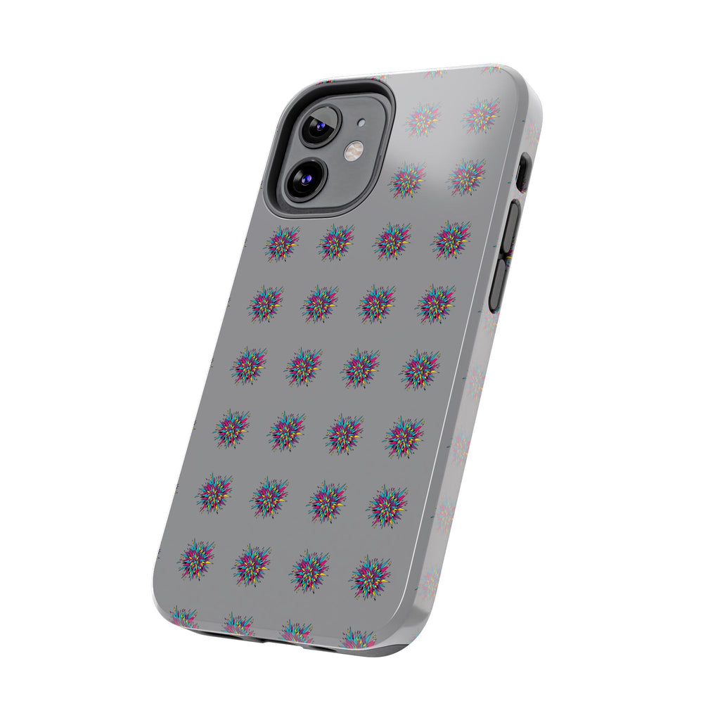 Tough Phone Case — Abstract Floral Burst Pattern on Gray (Protective Slim Fit)