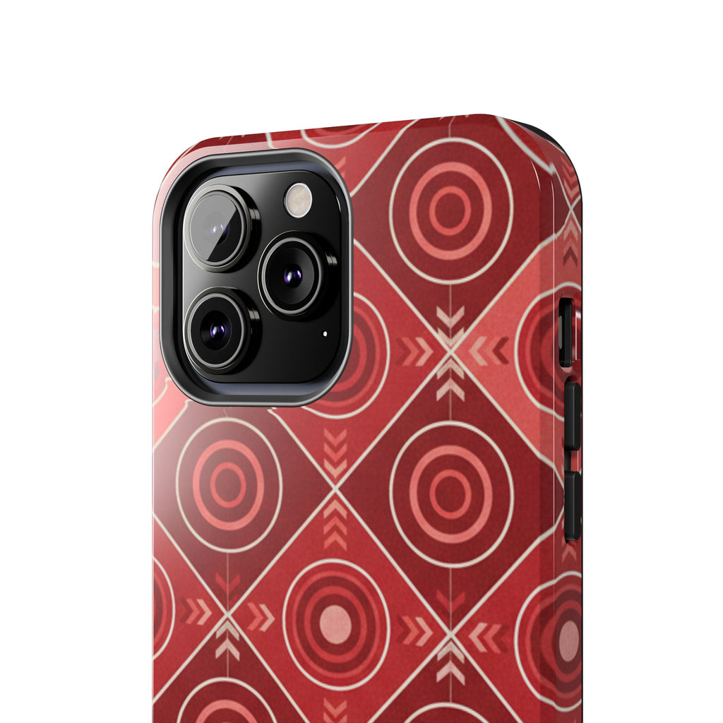 Red Geometric Target Pattern Tough Phone Case — Protective Abstract Retro Design