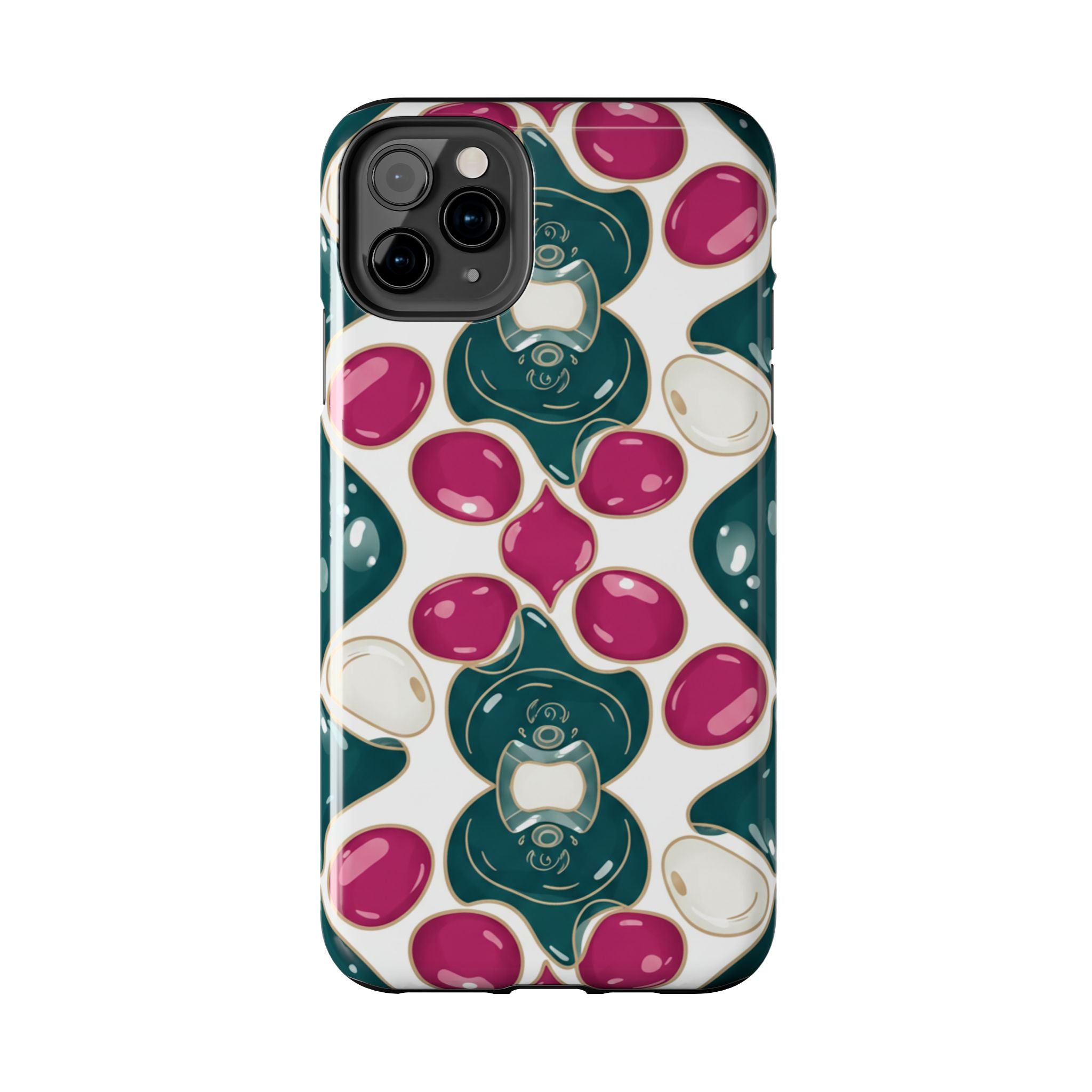 Floral Jewel Pattern Tough Phone Case — Teal & Fuchsia Protective Cover
