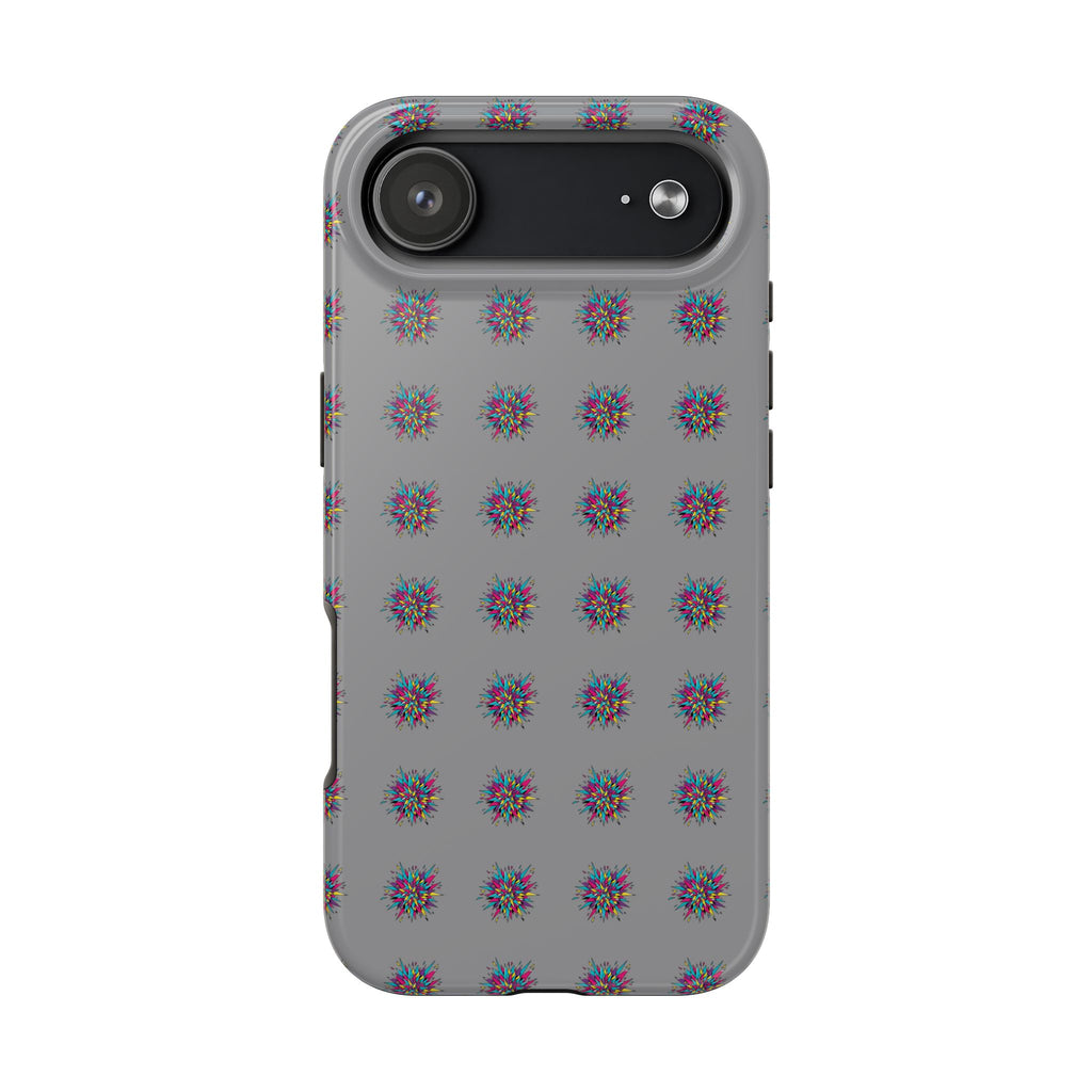 Tough Phone Case — Abstract Floral Burst Pattern on Gray (Protective Slim Fit)