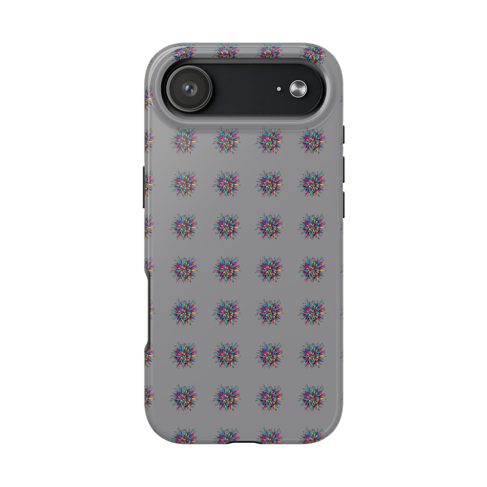 Tough Phone Case — Abstract Floral Burst Pattern on Gray (Protective Slim Fit)