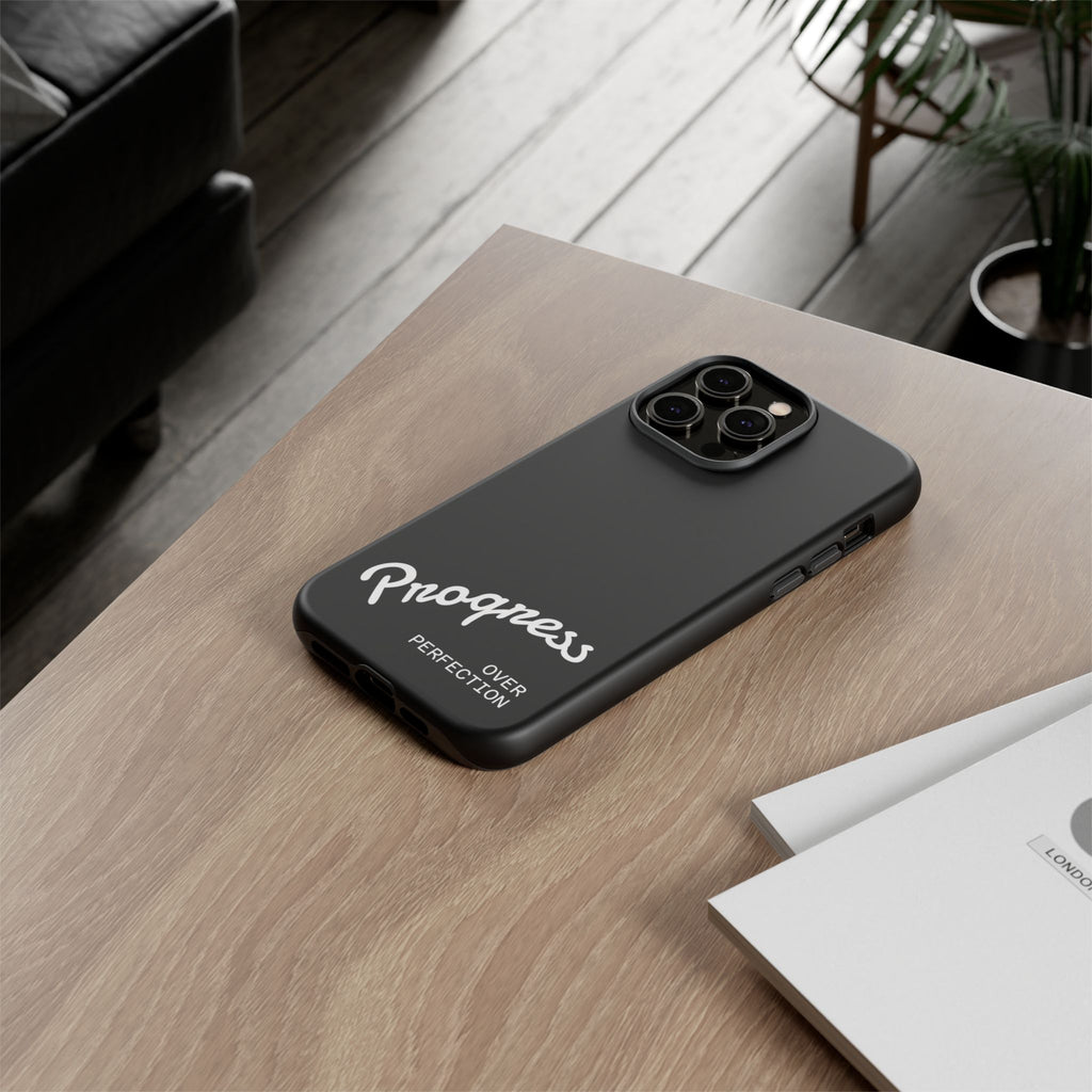 Phone Case - "Progress Over Perfection" Glossy Black Protective Cover