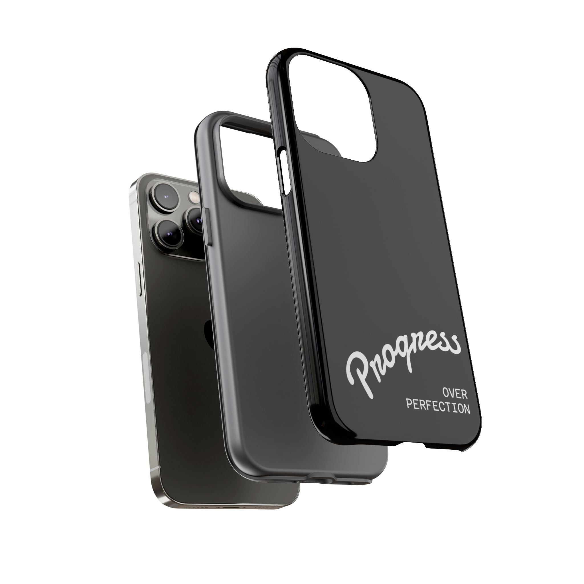 Phone Case - "Progress Over Perfection" Glossy Black Protective Cover