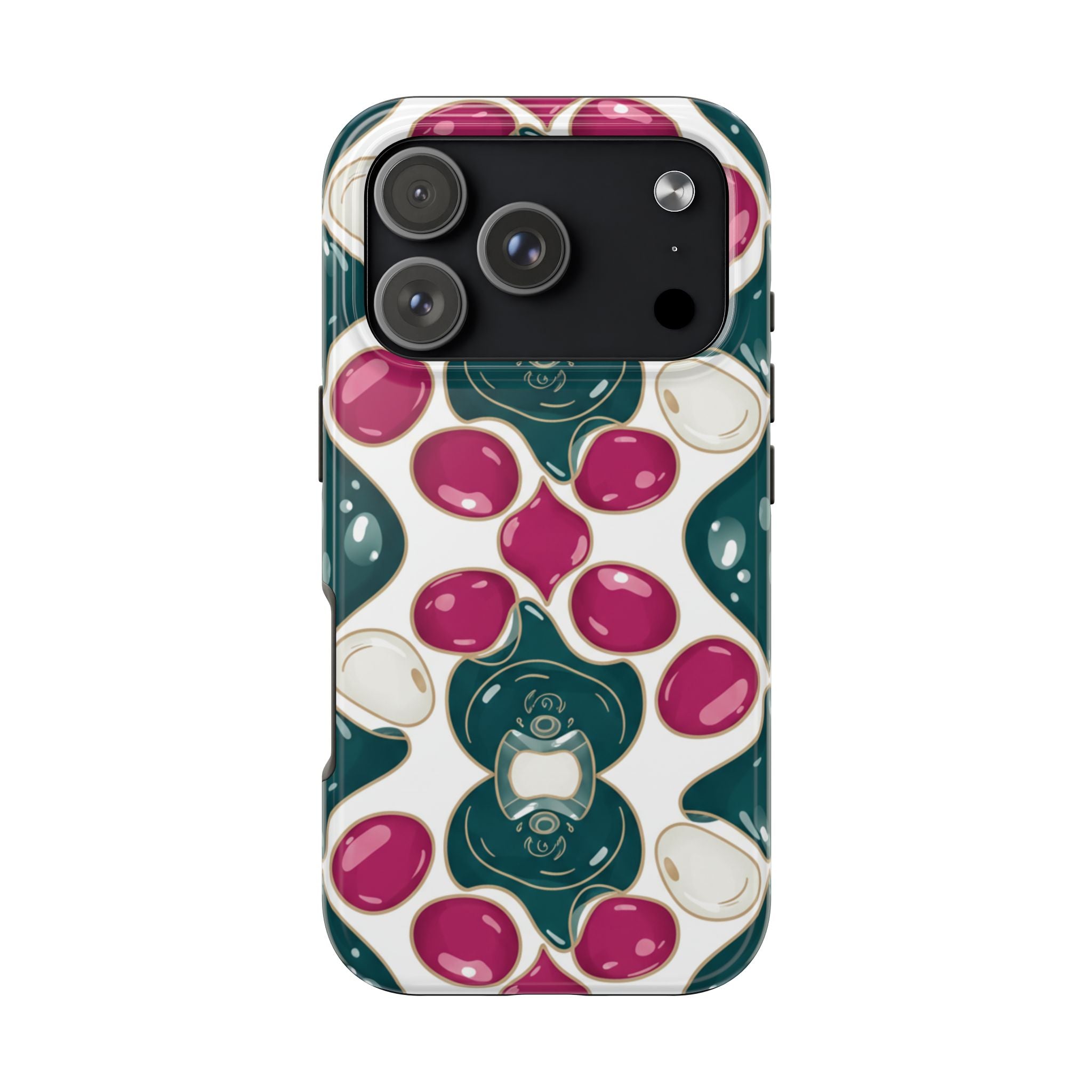 Floral Jewel Pattern Tough Phone Case — Teal & Fuchsia Protective Cover