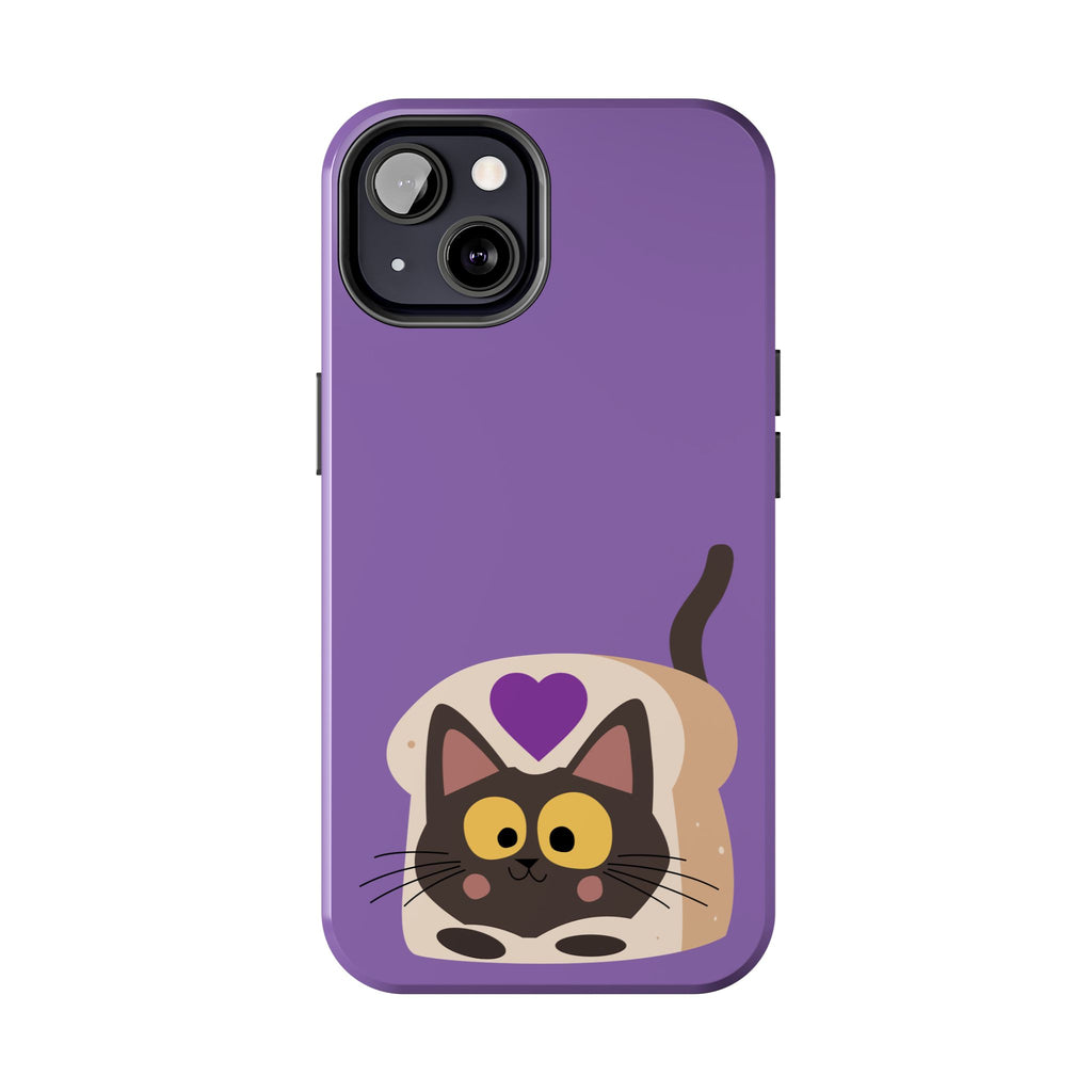 Purple Cute Cat-in-Bread Tough Phone Case — Cute Cat Heart Design