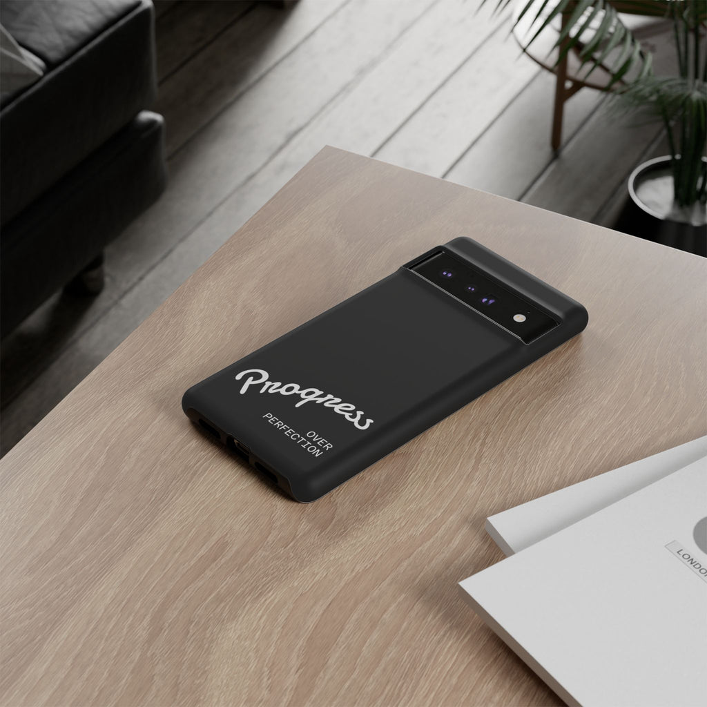 Phone Case - "Progress Over Perfection" Glossy Black Protective Cover