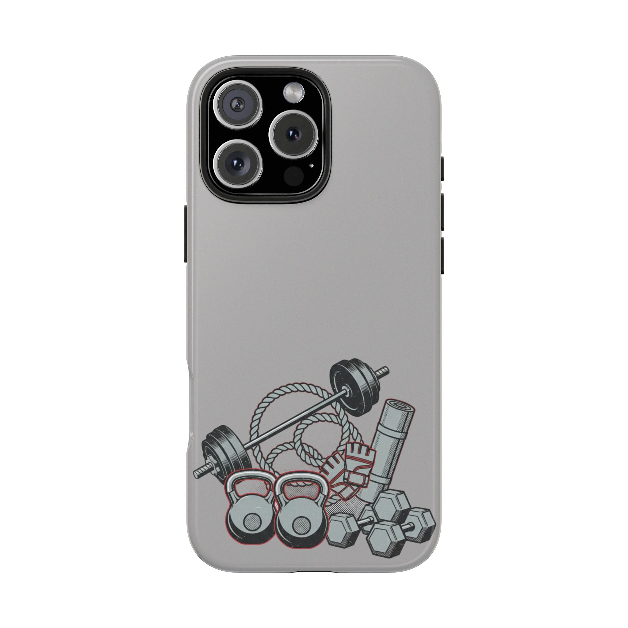 Fitness Gear Tough Phone Case — Dumbbells, Kettlebells & Jump Rope Design