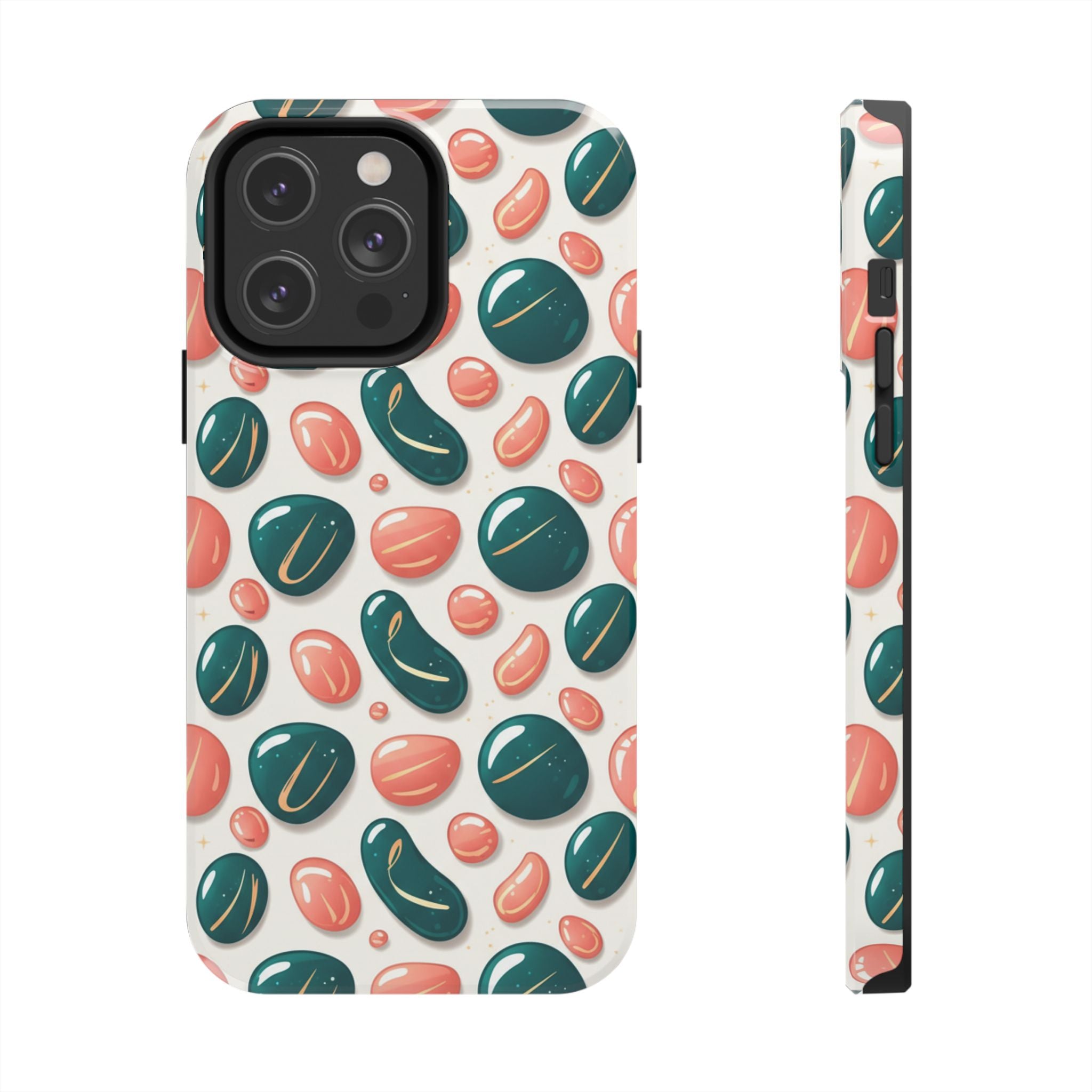 Abstract Pebble Pattern Tough Phone Case — Coral & Teal Protective Cover