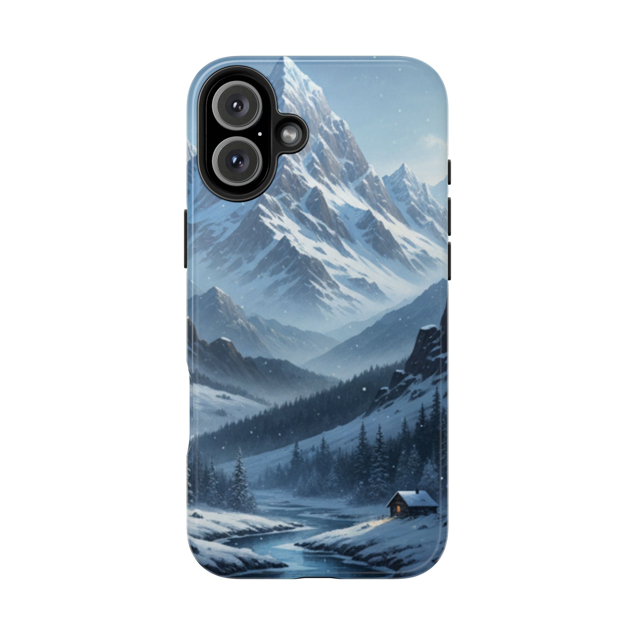 Tough Phone Case — Snowy Mountain Cabin Landscape Protective Phone Cover