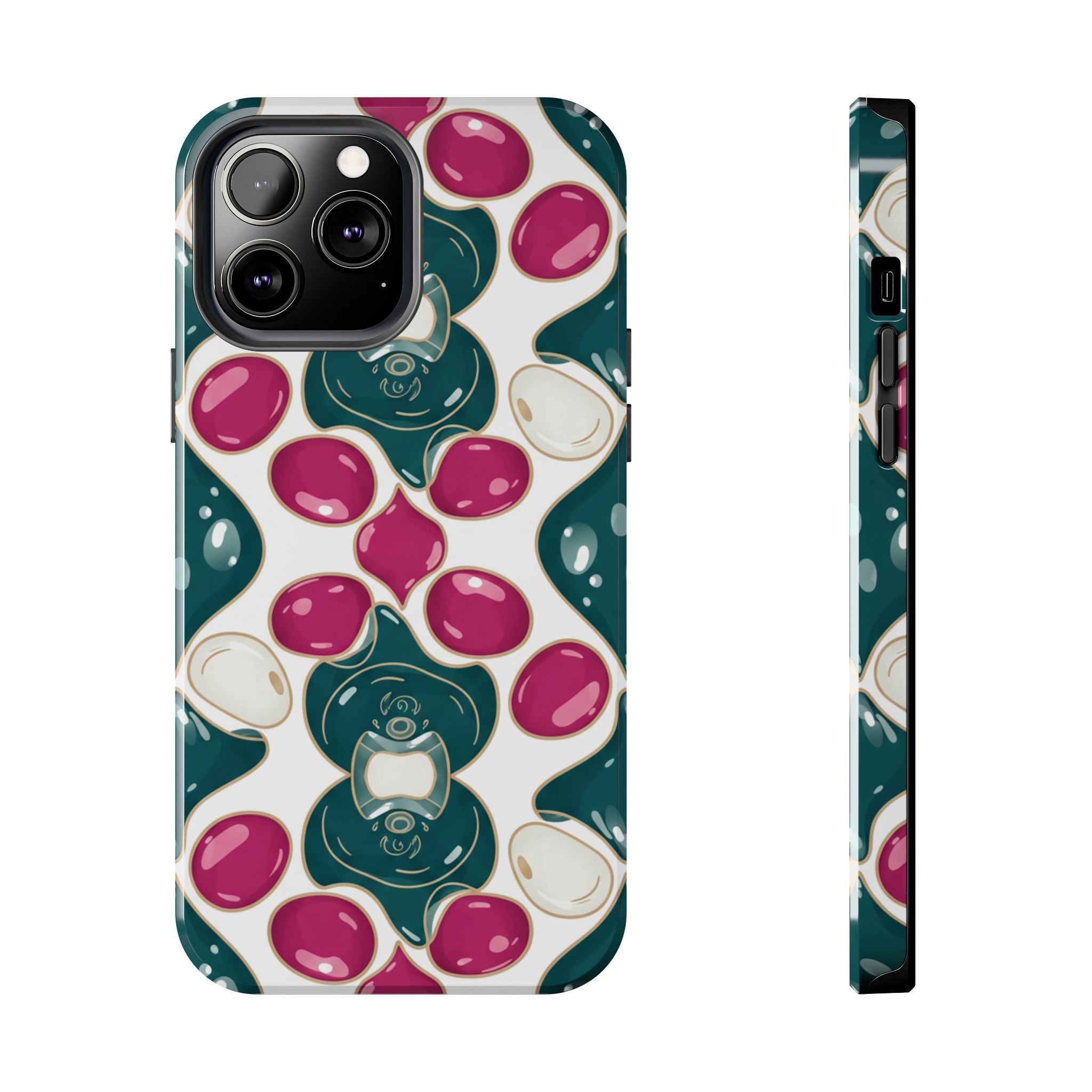 Floral Jewel Pattern Tough Phone Case — Teal & Fuchsia Protective Cover