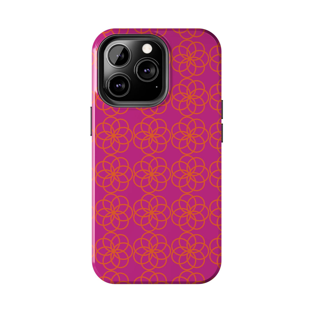 Floral Geometric Tough Phone Case — Pink & Orange Patterned Protective Cover